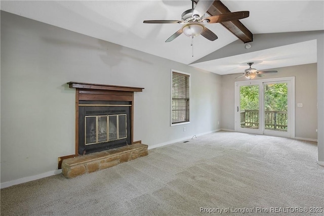 303 Whipple Tree Ln, Fayetteville, NC 28314 - unfurnished living room with a ceiling fan, a glass covered fireplace, and carpet flooring