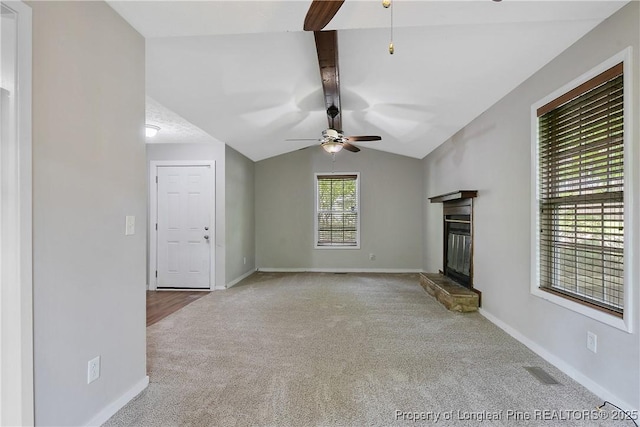 303 Whipple Tree Ln, Fayetteville, NC 28314 - unfurnished living room with ceiling fan, carpet, and a glass covered fireplace