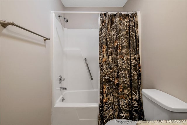 303 Whipple Tree Ln, Fayetteville, NC 28314 - bathroom featuring toilet and shower / bath combination with curtain