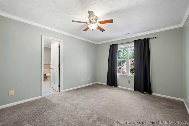 7616 Spurge Dr, Fayetteville, NC 28311 - carpeted empty room featuring ceiling fan, crown molding, and a textured ceiling
