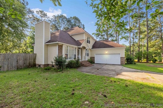 7616 Spurge Dr, Fayetteville, NC 28311 - traditional-style house featuring driveway, a garage, a chimney, crawl space, and brick siding