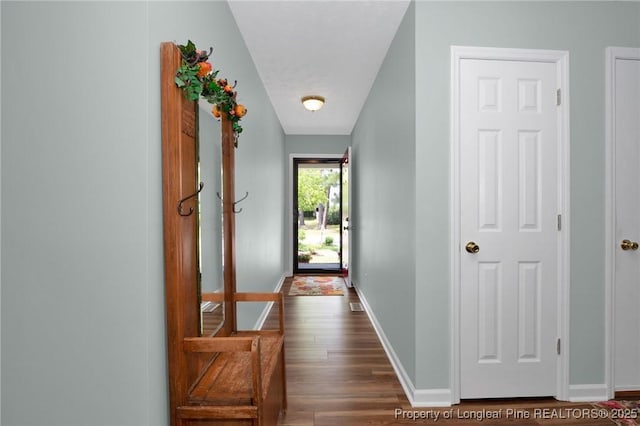 4327 Falls Dr, Hope Mills, NC 28348 - hall featuring dark wood-style floors and baseboards
