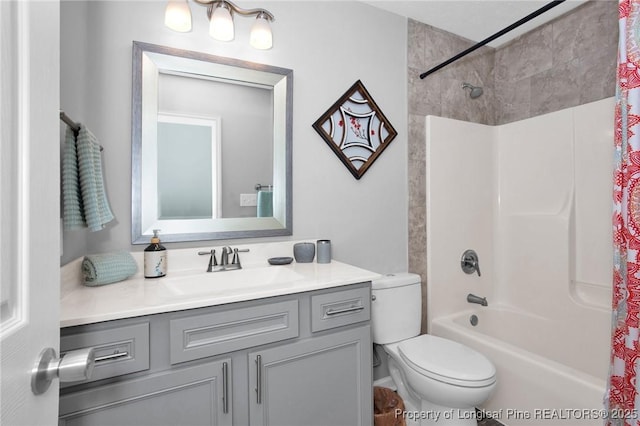 4327 Falls Dr, Hope Mills, NC 28348 - full bathroom with vanity and shower / tub combo with curtain
