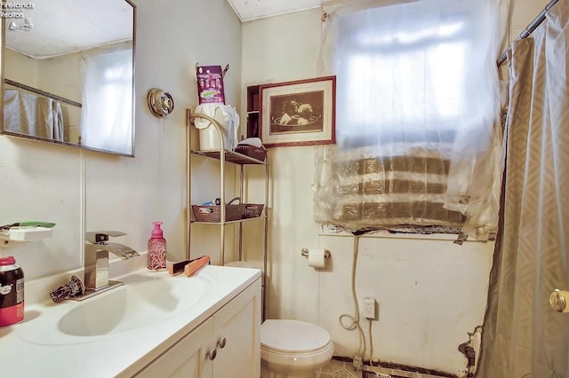 bathroom with vanity, toilet, and a wealth of natural light