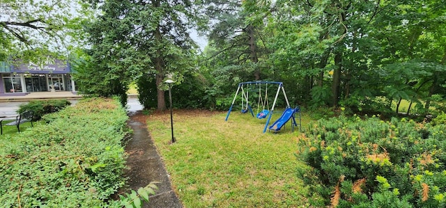 view of yard with a playground