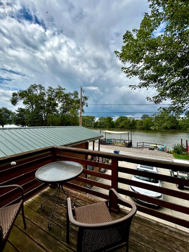 wooden deck with a water view