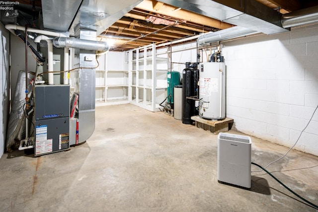 basement featuring gas water heater