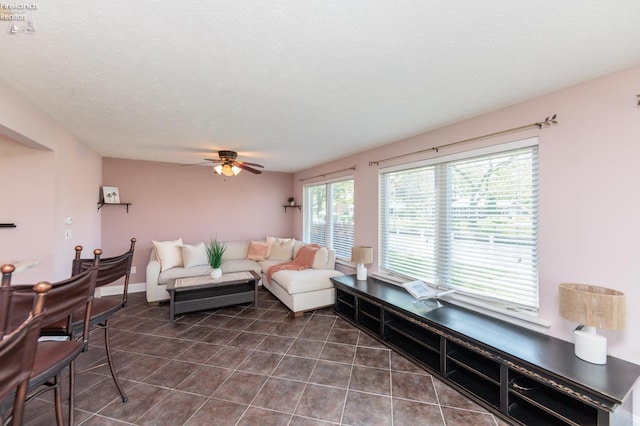 1909 N Nan Ave, Marblehead, OH 43440 - living area featuring ceiling fan and dark tile patterned flooring