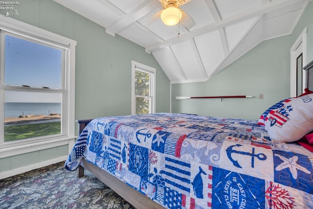 bedroom with vaulted ceiling and ceiling fan