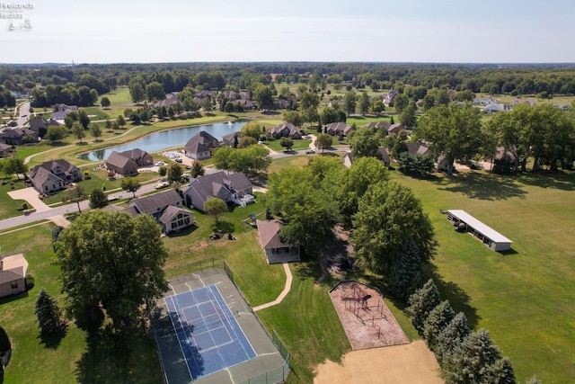 aerial view with a residential view and a water view