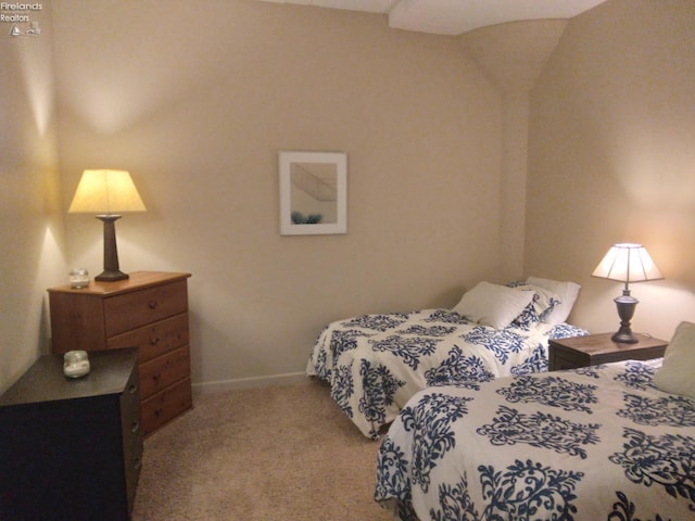 bedroom with light colored carpet