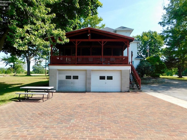 exterior space with a garage