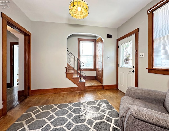 foyer entrance with wood-type flooring