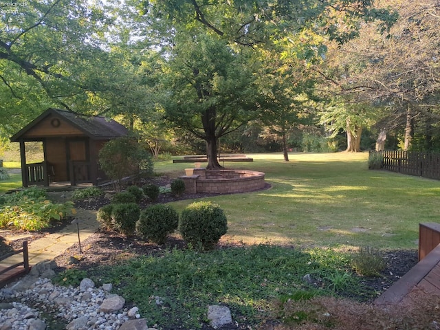 view of yard featuring a storage shed