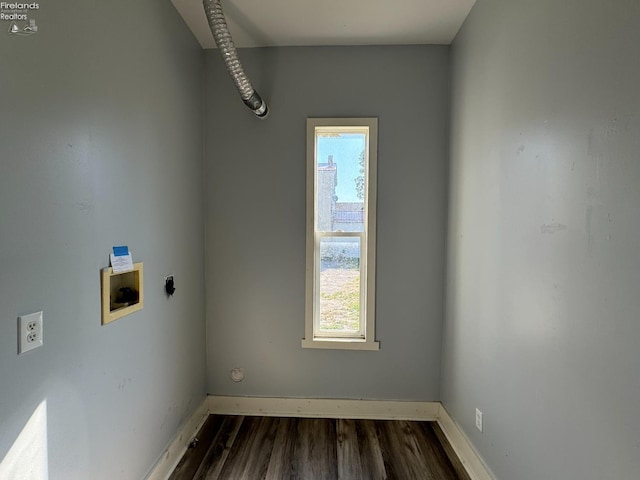 laundry room with hookup for an electric dryer, washer hookup, and dark hardwood / wood-style flooring