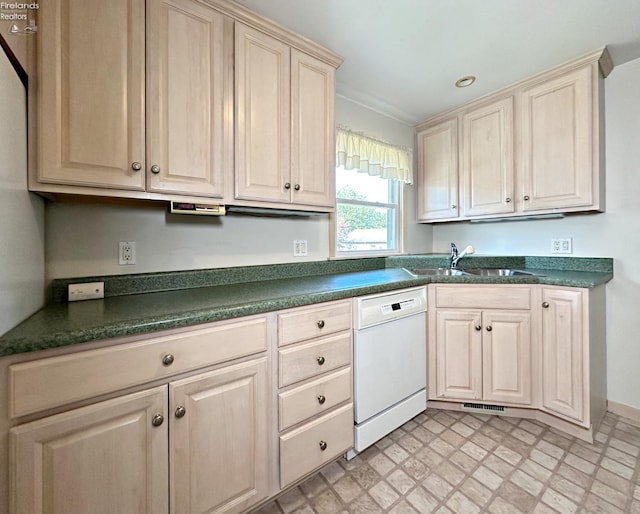 kitchen with white dishwasher and sink