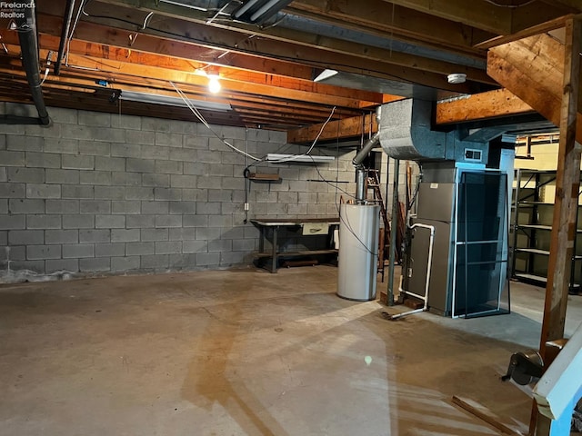 basement with water heater