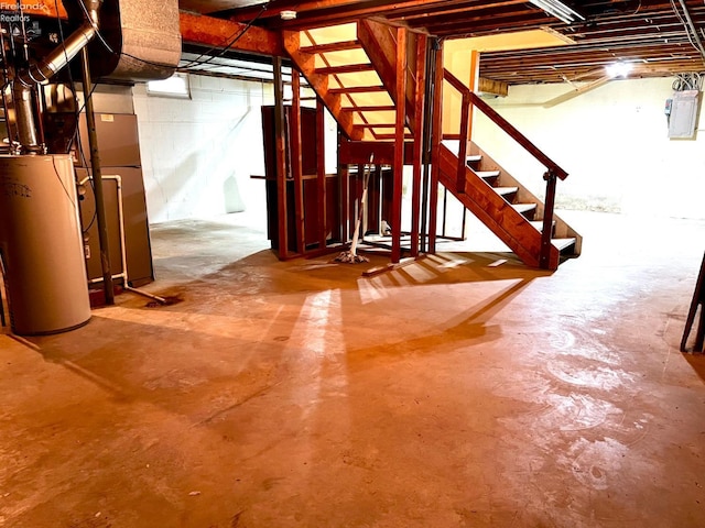 basement with gas water heater