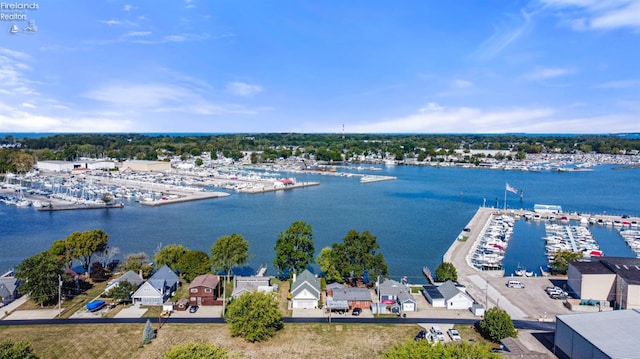 aerial view featuring a water view