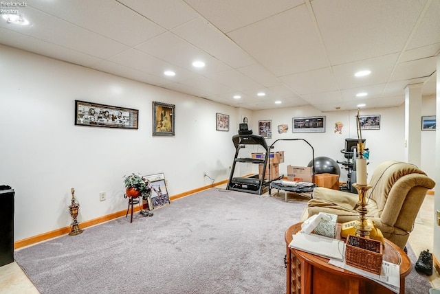 exercise area featuring carpet floors