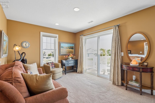 living room with light carpet