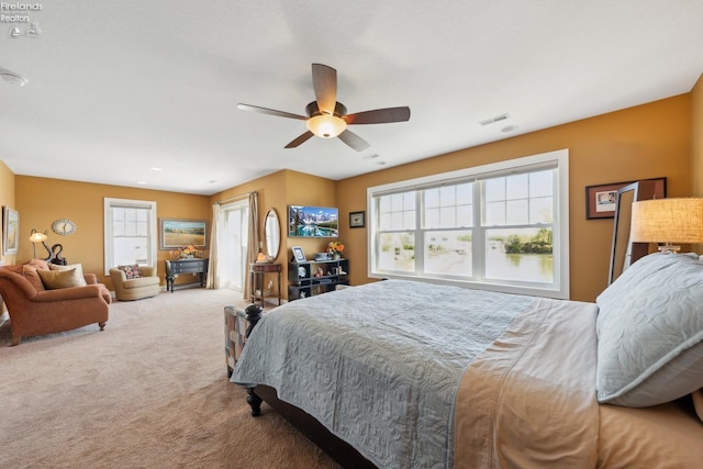 bedroom featuring carpet flooring and ceiling fan