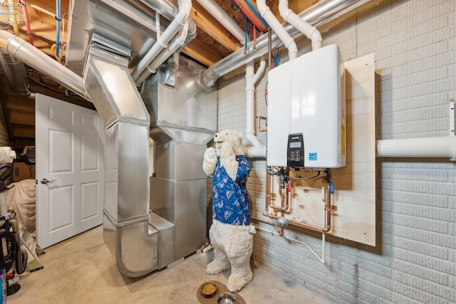 utility room with water heater and heating unit