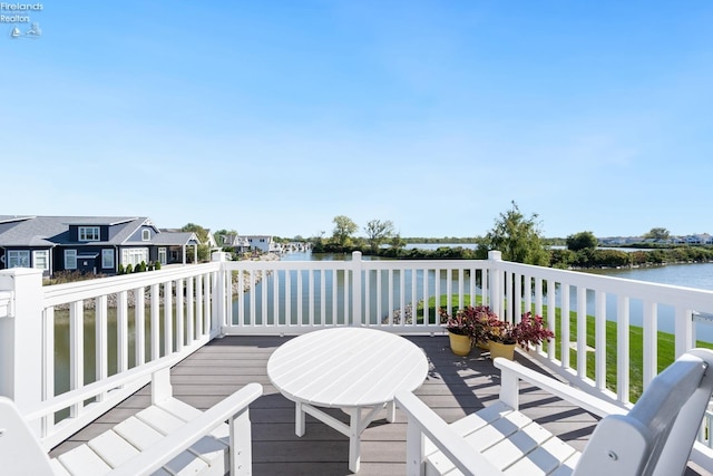 deck with a water view