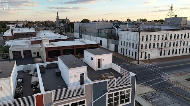 view of aerial view at dusk