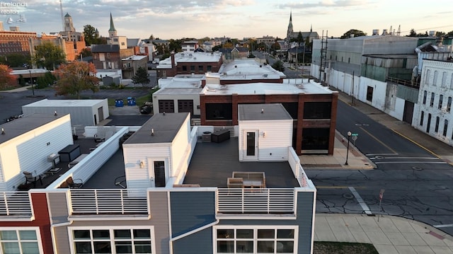 view of aerial view at dusk