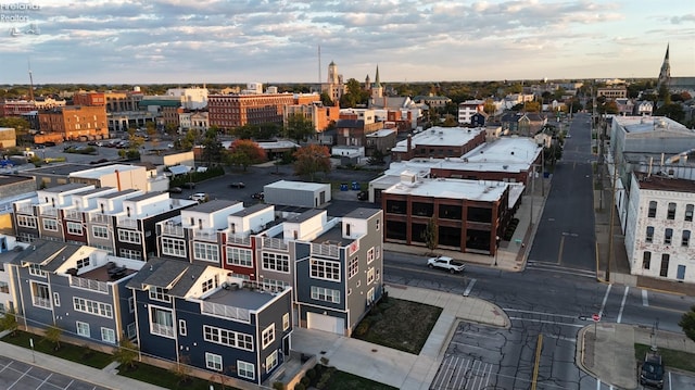 view of aerial view at dusk