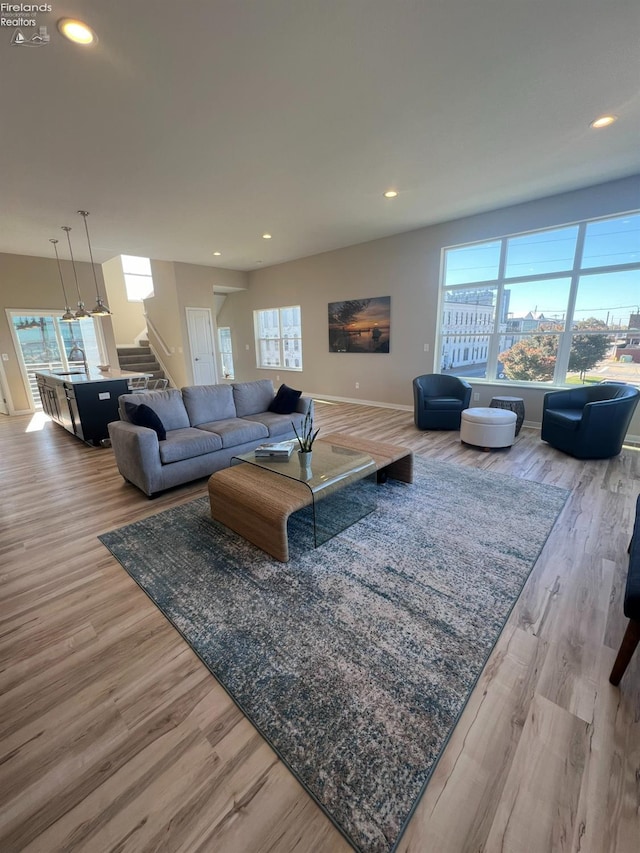 living room with light hardwood / wood-style floors