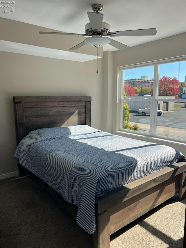 bedroom featuring carpet and ceiling fan