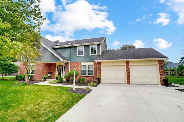 view of front of home featuring a front yard and a garage