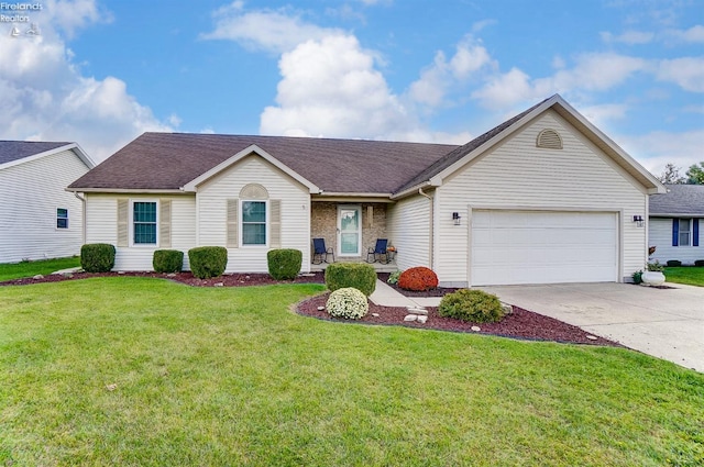 ranch-style house with a front lawn and a garage