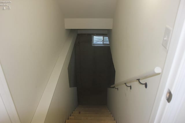 stairs with hardwood / wood-style floors