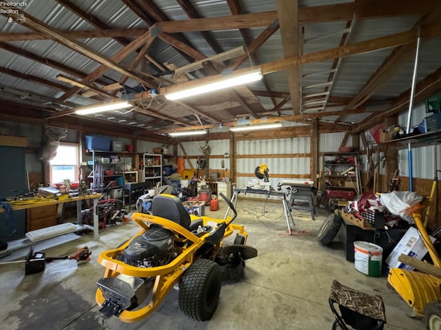 garage featuring a workshop area