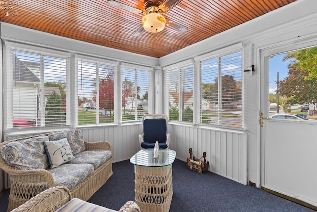 sunroom featuring wood ceiling and plenty of natural light