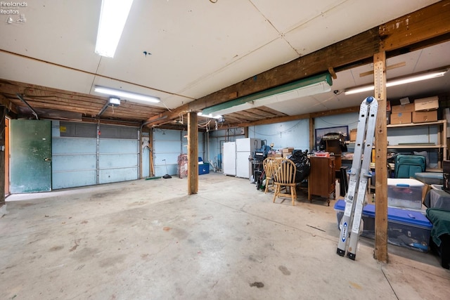 garage with white fridge