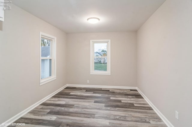 unfurnished room featuring dark wood-type flooring and a wealth of natural light