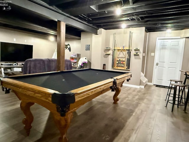 playroom featuring billiards and wood-type flooring