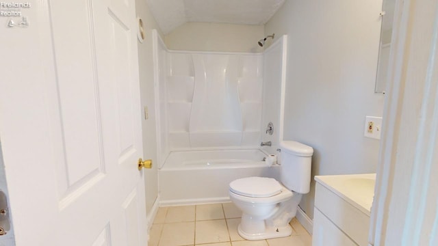 full bathroom with vanity, toilet, bathing tub / shower combination, and tile patterned flooring