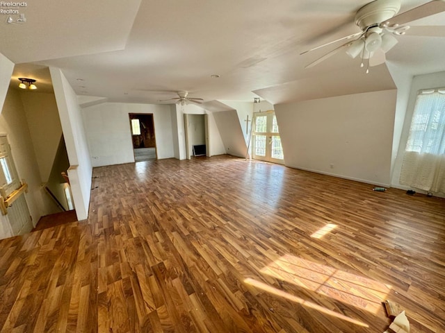 interior space featuring ceiling fan and wood-type flooring