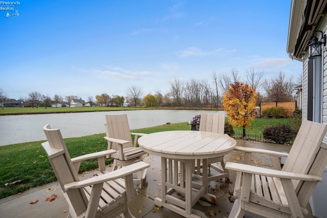 view of patio / terrace with a water view