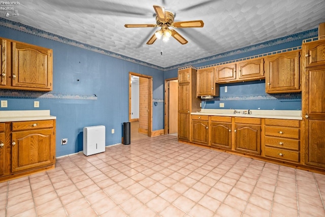 kitchen with ceiling fan and sink