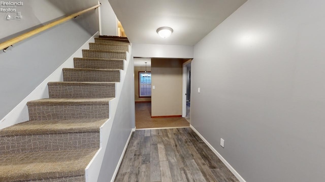 stairs featuring wood-type flooring