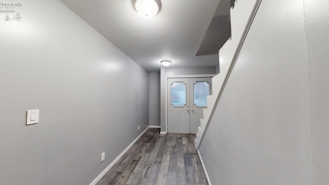 doorway featuring french doors and dark hardwood / wood-style flooring