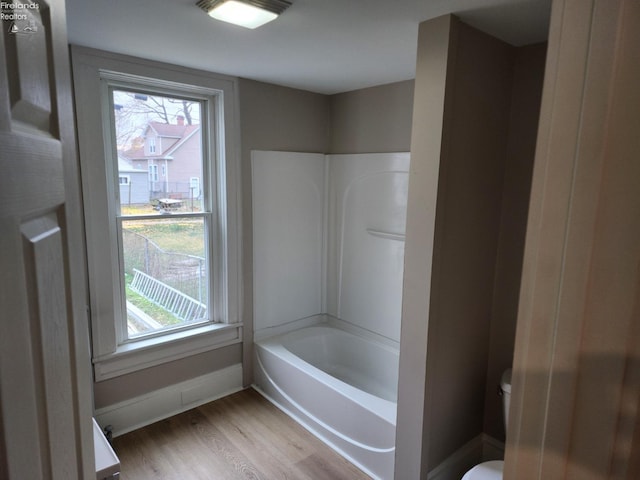 bathroom with wood-type flooring and toilet