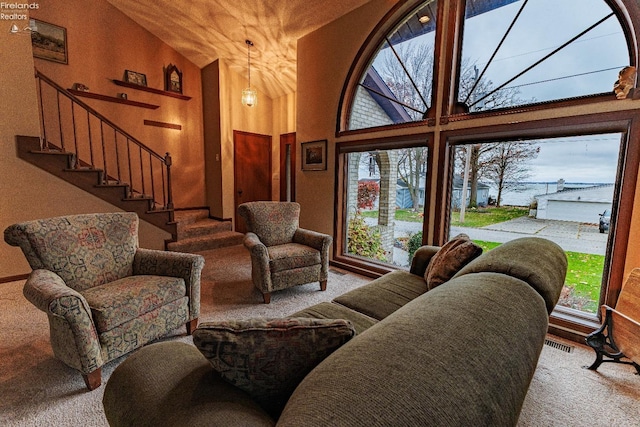 interior space with high vaulted ceiling