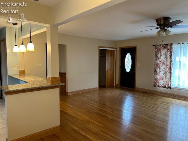 foyer featuring ceiling fan and hardwood / wood-style floors